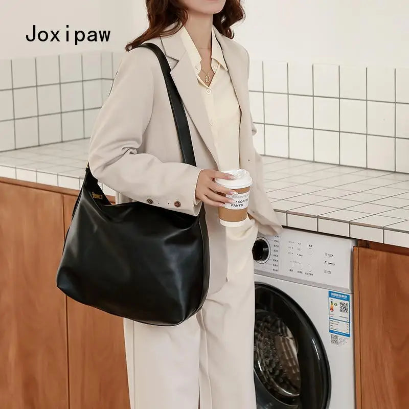 Vintage PU Leather Shoulder Bag for Women Large Tote Handbag