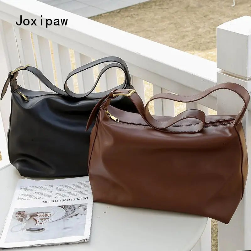 Vintage PU Leather Shoulder Bag for Women Large Tote Handbag