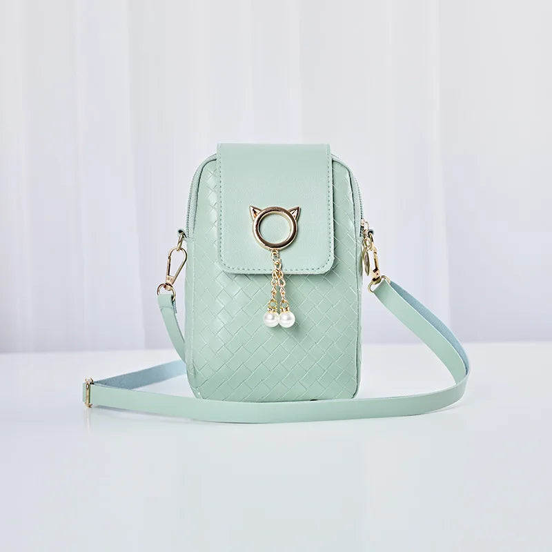 Woven Pearl Tassel Shoulder Bag for Women with Cover Style
