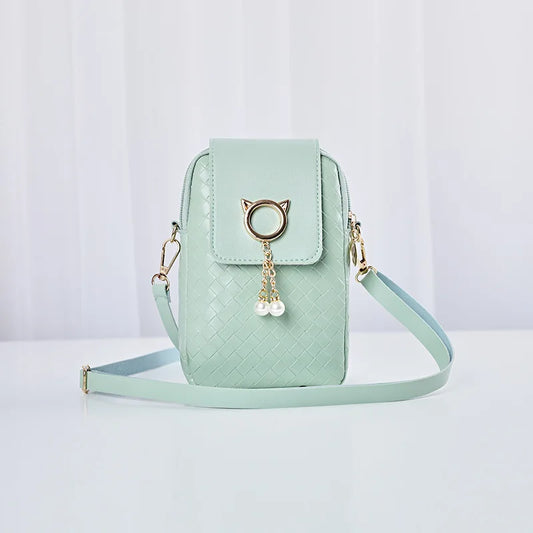 Woven Pearl Tassel Shoulder Bag for Women with Cover Style