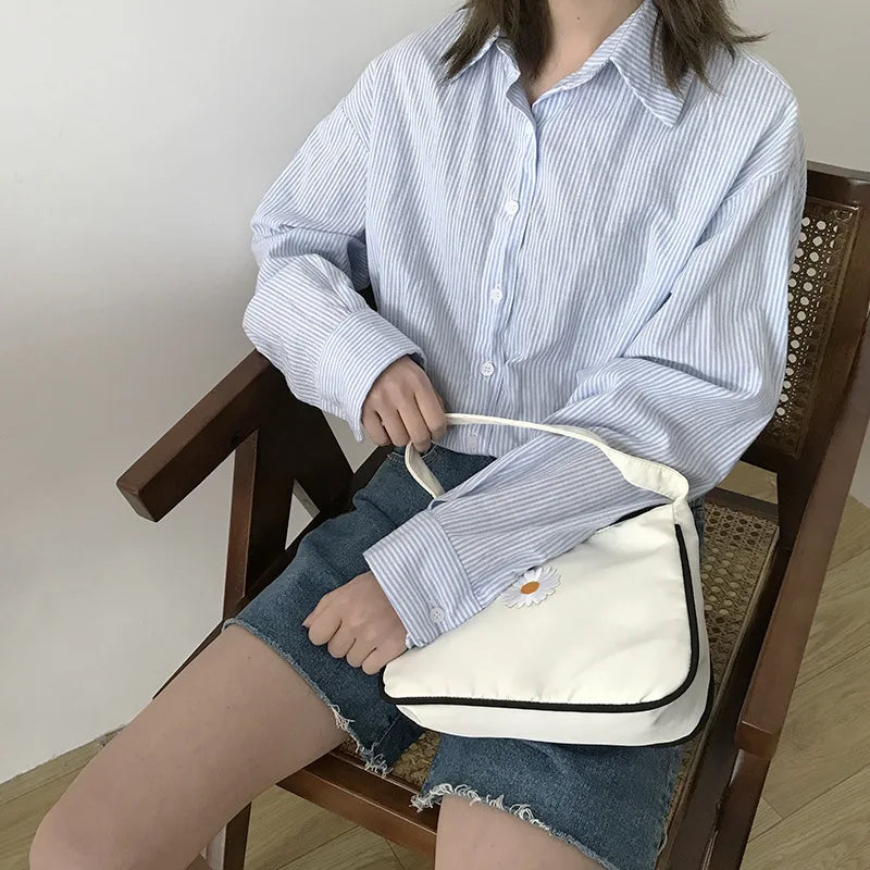 Spring Women Small Handbag Bag Daisy Embroidery Tote Underarm Shoulder Bag