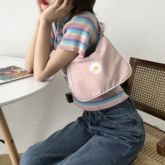 Spring Women Small Handbag Bag Daisy Embroidery Tote Underarm Shoulder Bag