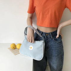 Spring Women Small Handbag Bag Daisy Embroidery Tote Underarm Shoulder Bag