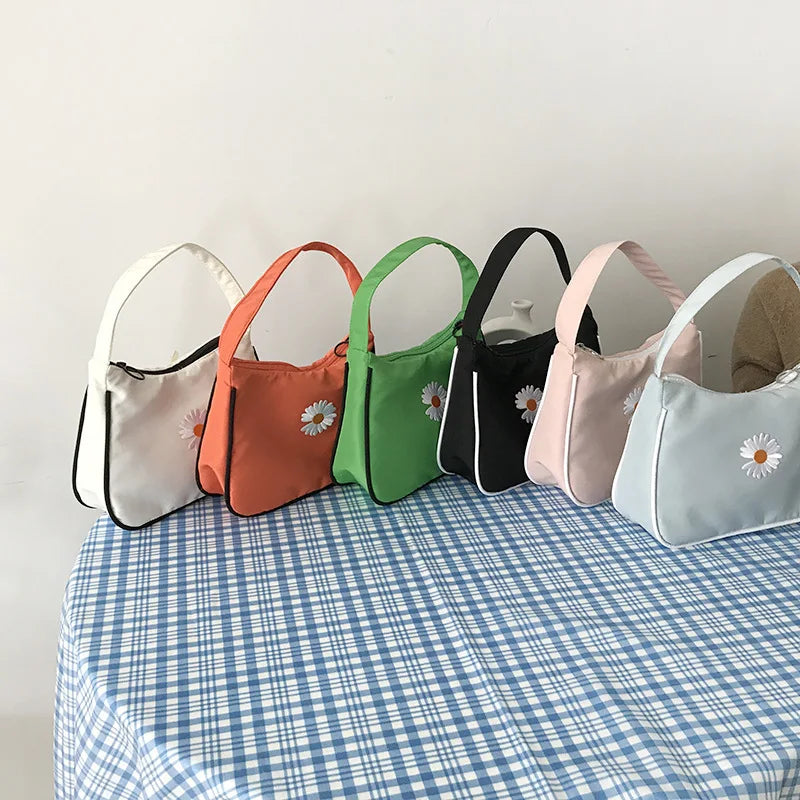 Spring Women Small Handbag Bag Daisy Embroidery Tote Underarm Shoulder Bag