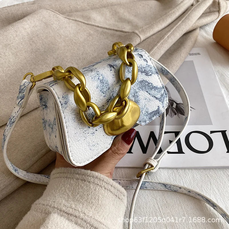 One-Shoulder Mini Square Bag with Solid Color Chain