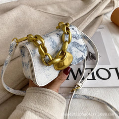One-Shoulder Mini Square Bag with Solid Color Chain