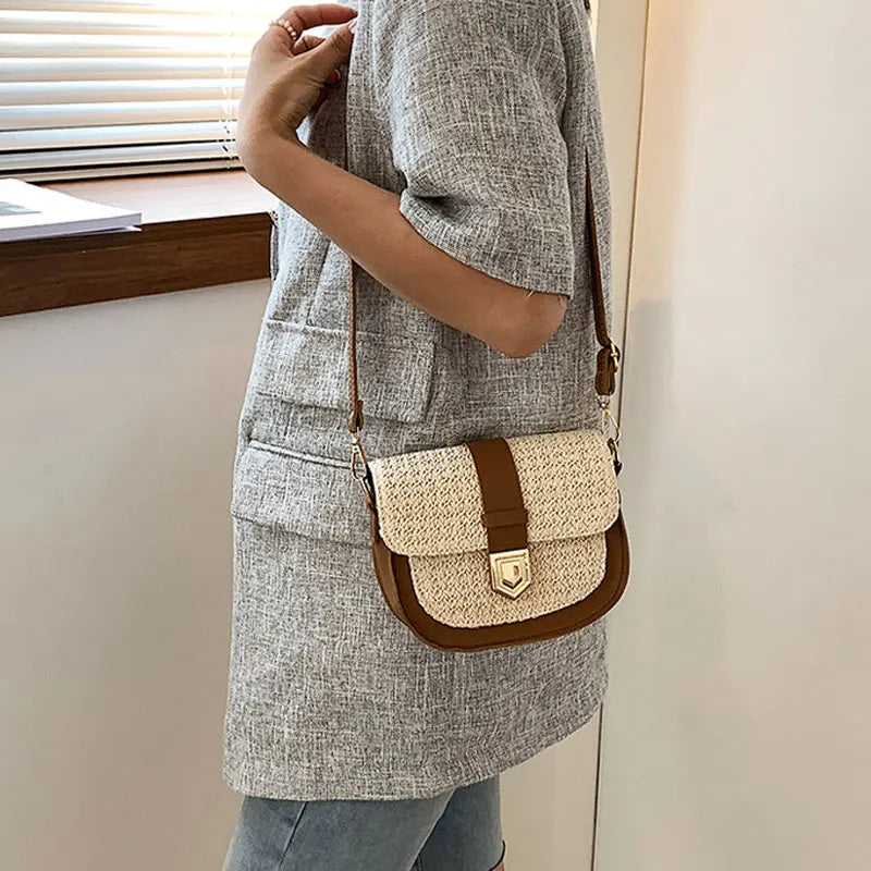 Summer Straw Small Handbags For Women High Female Shoulder Bag Ladies Saddle Bag
