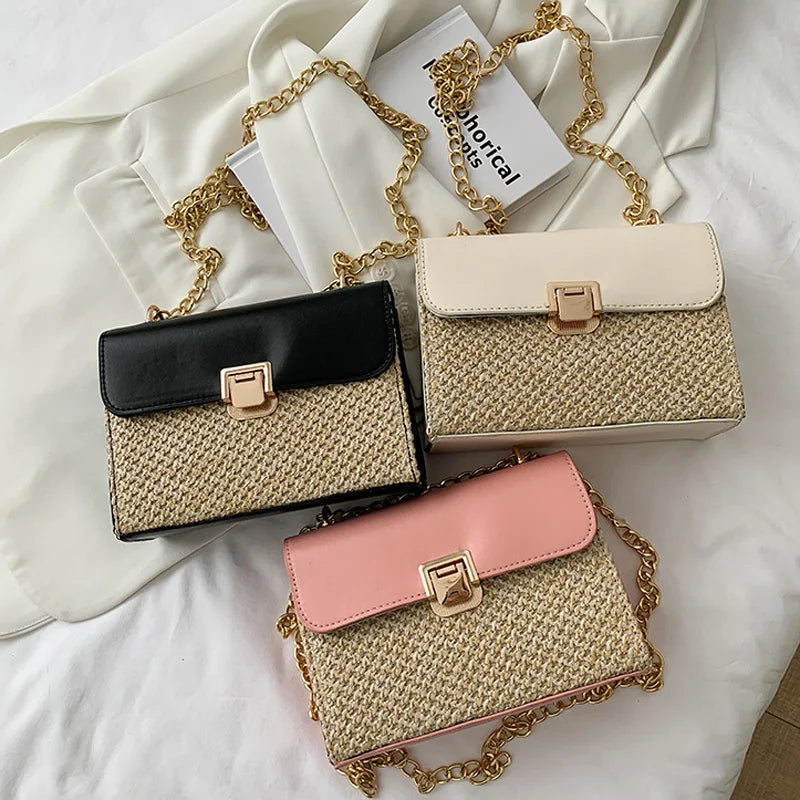 Summer Flap Straw Crossbody Bag Weave Chain Handbag Female Messenger Bag