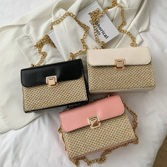 Summer Flap Straw Crossbody Bag Weave Chain Handbag Female Messenger Bag