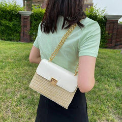 Summer Flap Straw Crossbody Bag Weave Chain Handbag Female Messenger Bag