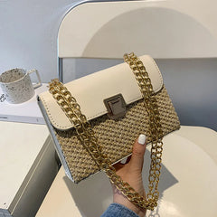 Summer Flap Straw Crossbody Bag Weave Chain Handbag Female Messenger Bag