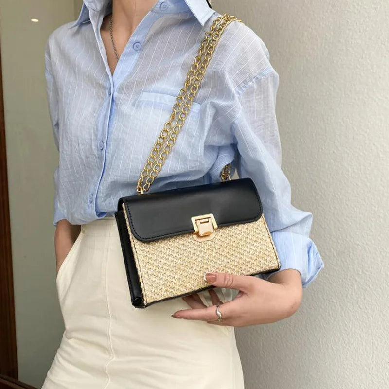 Summer Flap Straw Crossbody Bag Weave Chain Handbag Female Messenger Bag