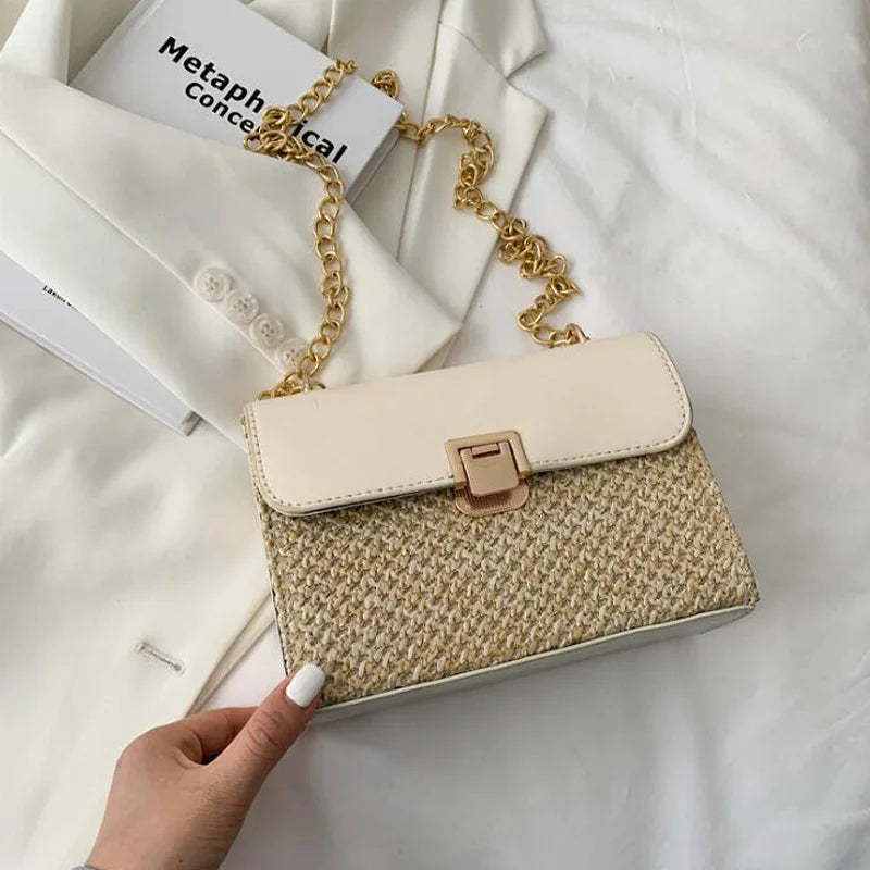 Summer Flap Straw Crossbody Bag Weave Chain Handbag Female Messenger Bag