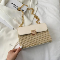 Summer Flap Straw Crossbody Bag Weave Chain Handbag Female Messenger Bag