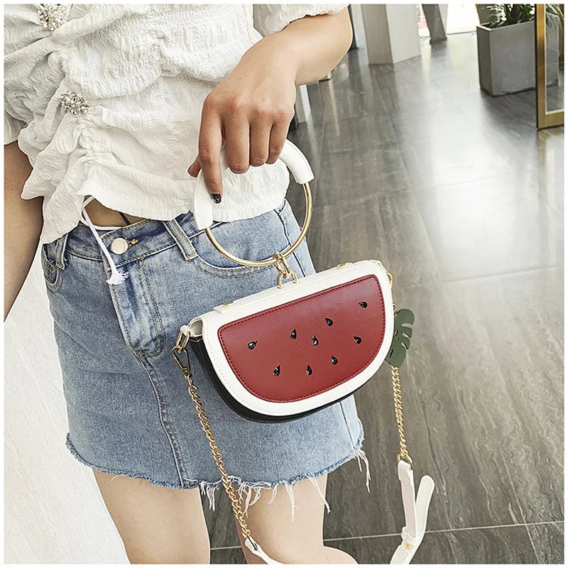 Summer Fruit Ring Handbag Women PU Chain Shoulder Bag