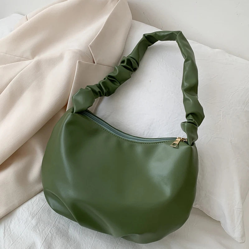 Summer Pleated Handbags for Women PU Cloud Bags Leisure Armpit Bag