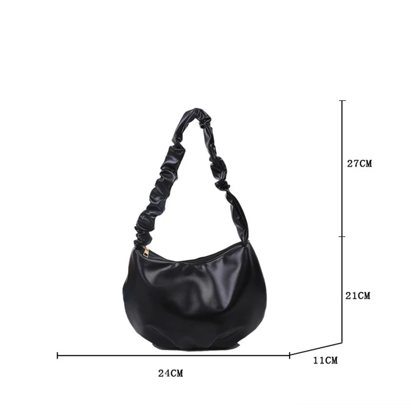 Summer Pleated Handbags for Women PU Cloud Bags Leisure Armpit Bag