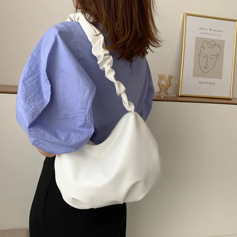 Summer Pleated Handbags for Women PU Cloud Bags Leisure Armpit Bag