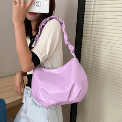 Summer Pleated Handbags for Women PU Cloud Bags Leisure Armpit Bag