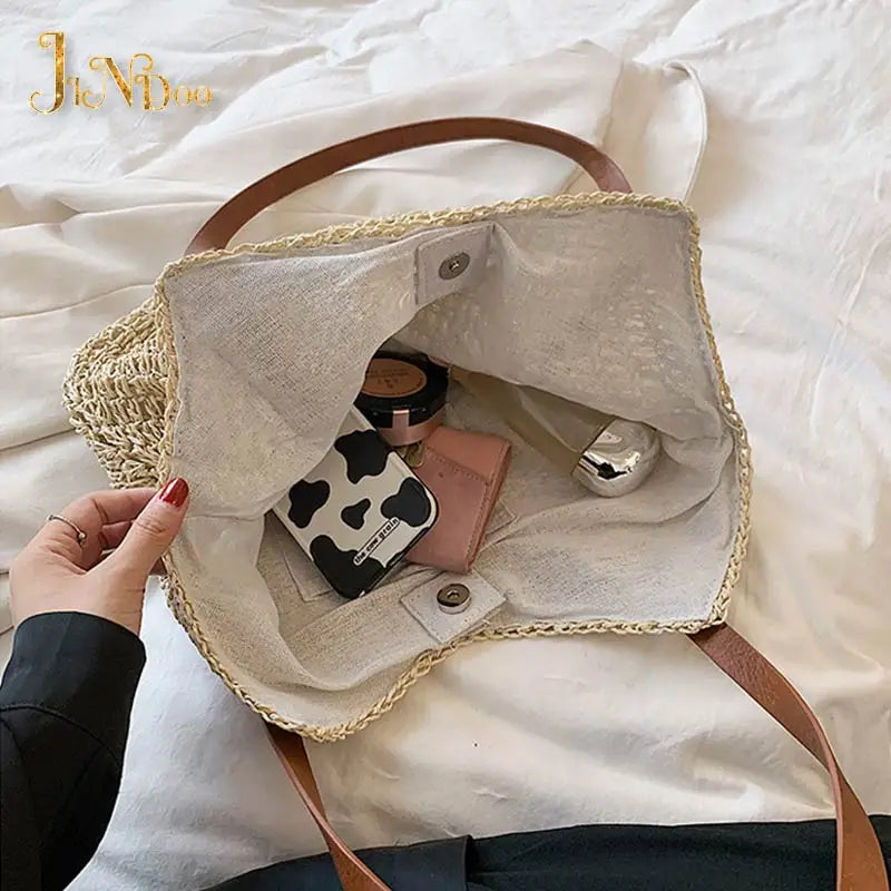 Summer Straw Beach Tote Bag Hand-woven Women Shopper Travel Shopper
