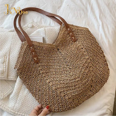 Summer Straw Beach Tote Bag Hand-woven Women Shopper Travel Shopper
