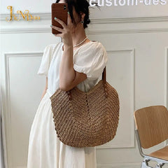 Summer Straw Beach Tote Bag Hand-woven Women Shopper Travel Shopper
