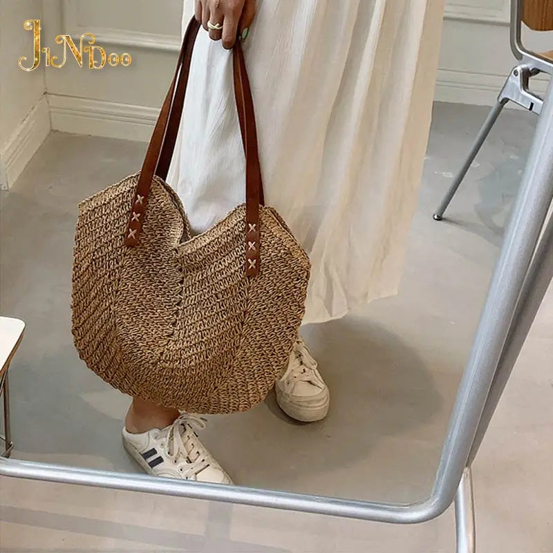 Summer Straw Beach Tote Bag Hand-woven Women Shopper Travel Shopper