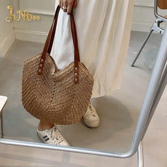 Summer Straw Beach Tote Bag Hand-woven Women Shopper Travel Shopper