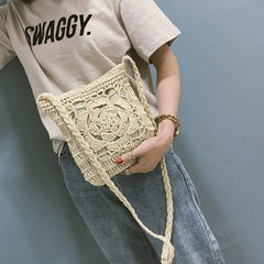 Summer Straw Crossbody Bags Women Crochet Braided Shoulder Bag Rattan Beach Bag