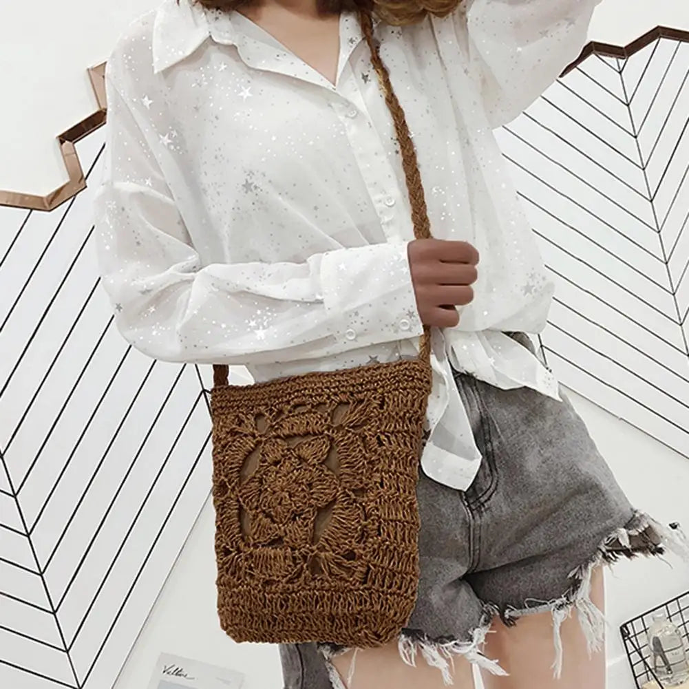 Summer Straw Crossbody Bags Women Crochet Braided Shoulder Bag Rattan Beach Bag