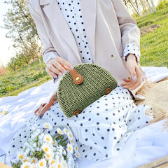Summer Boho Straw Women's Bag Semicircle Dumpling Shoulder Crossbody Messenger B