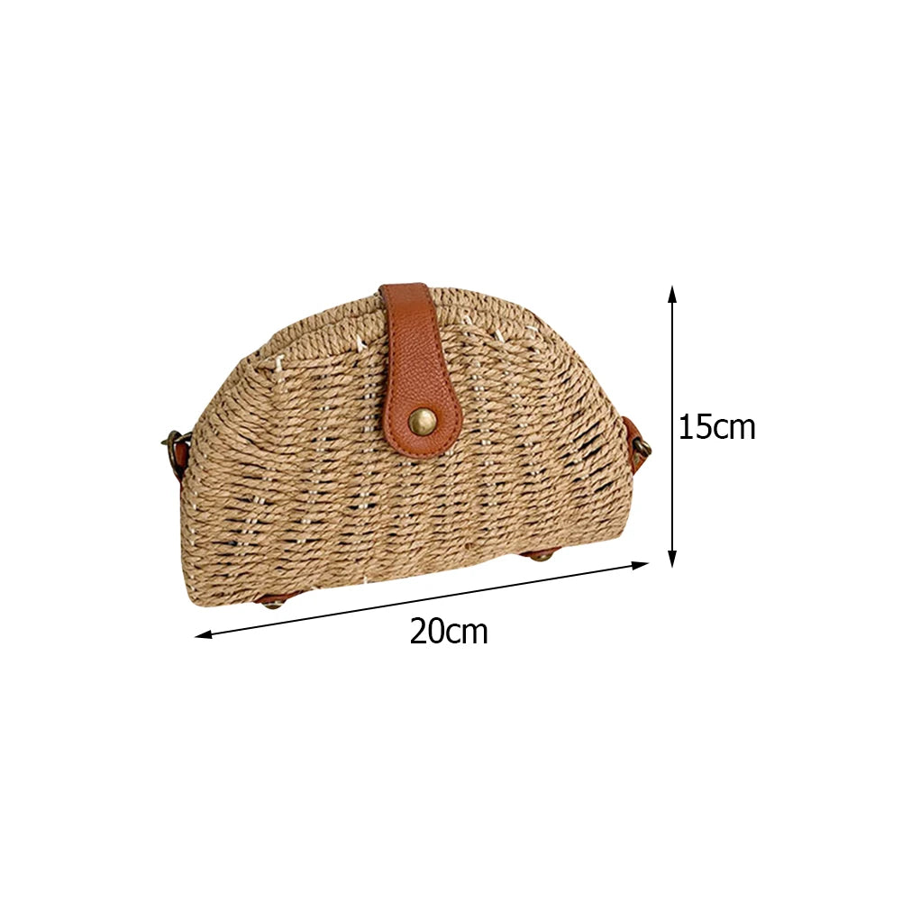 Summer Boho Straw Women's Bag Semicircle Dumpling Shoulder Crossbody Messenger B