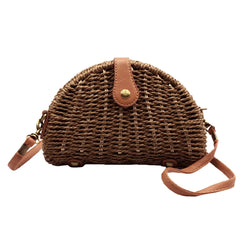Summer Boho Straw Women's Bag Semicircle Dumpling Shoulder Crossbody Messenger B