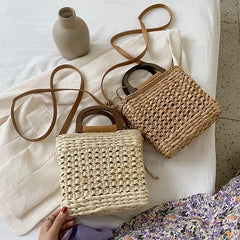 Summer Straw Rattan Crossbody Bag Hand-woven Shoulder Purses for Vacation