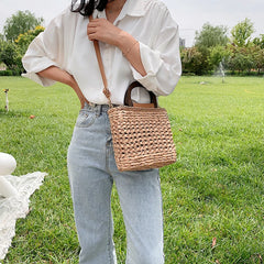 Summer Straw Rattan Crossbody Bag Hand-woven Shoulder Purses for Vacation