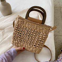 Summer Straw Rattan Crossbody Bag Hand-woven Shoulder Purses for Vacation