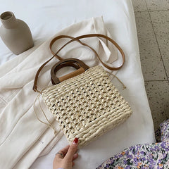 Summer Straw Rattan Crossbody Bag Hand-woven Shoulder Purses for Vacation