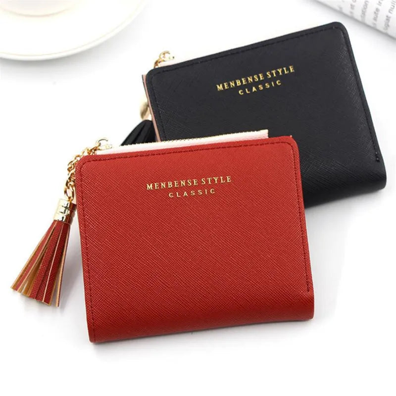 Tassel Women Wallet Short Leather Zipper Purses Portefeuille Female Purse Clutch