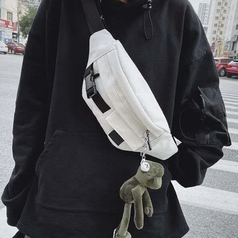 Techwear Harajuku Canvas Cross Waist Belt Phone Banana Bag Fanny Pack For Women