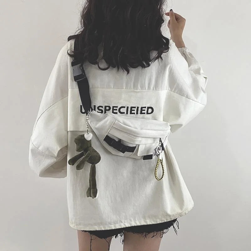 Techwear Harajuku Canvas Cross Waist Belt Phone Banana Bag Fanny Pack For Women