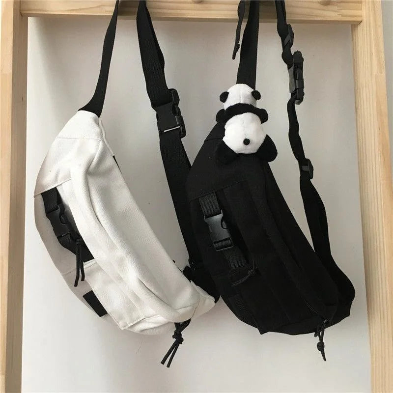 Techwear Harajuku Canvas Cross Waist Belt Phone Banana Bag Fanny Pack For Women