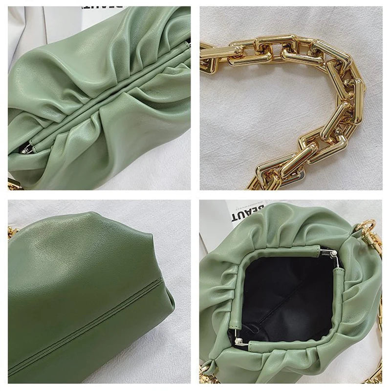 Thick Chain Cloud Bag Soft Leather Women Shoulder Bags Purse Clutch Bags