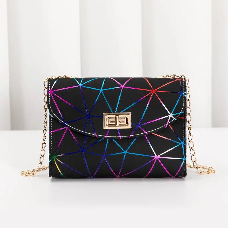 Crack Print Crossbody Bag Chain Messenger Shoulder Handbag