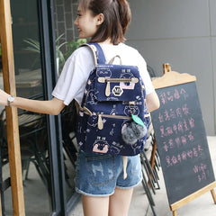 USB Charging Canvas Backpack 3 Pcs/set Women School Backpacks Schoolbag