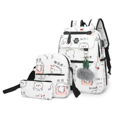 USB Charging Canvas Backpack 3 Pcs/set Women School Backpacks Schoolbag