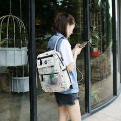 USB Charging Canvas Backpack 3 Pcs/set Women School Backpacks Schoolbag
