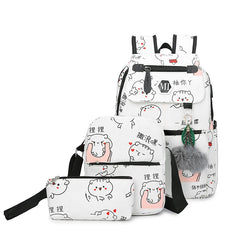 USB Charging Canvas Backpack 3 Pcs/set Women School Backpacks Schoolbag