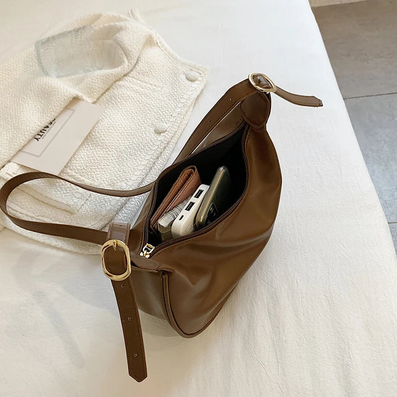 Vintage Leather Crossbody Bag Women Shoulder Handbag