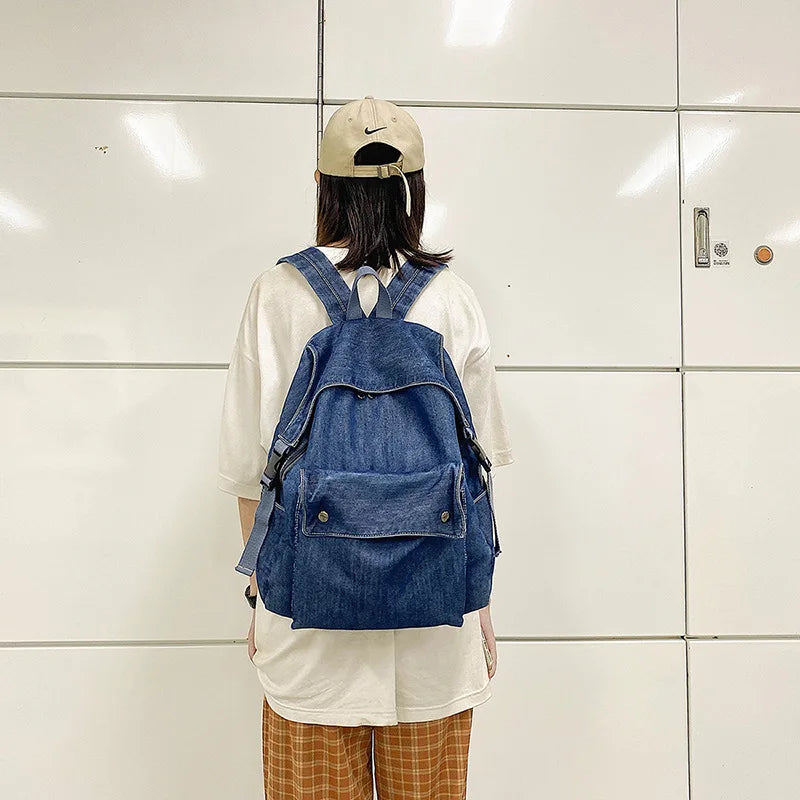 Vintage Style Jeans Backpacks Bags Large Size School Bags Denim Travel Bags Kroe