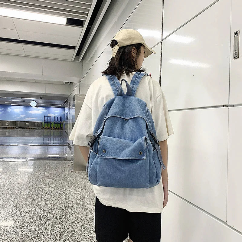 Vintage Style Jeans Backpacks Bags Large Size School Bags Denim Travel Bags Kroe